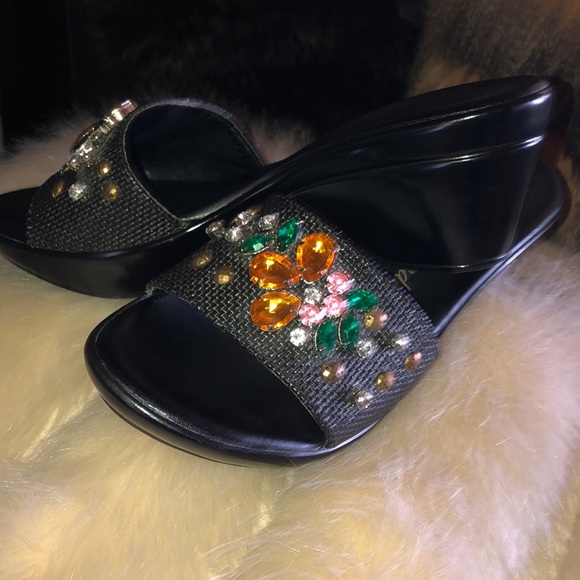Fun Athea Alexander gemstone slip on 3” wedge Sz 9 - Picture 6 of 7